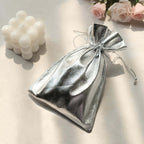 10 Pack Metallic Silver Lame Polyester 5"x7" Party Favor Gift Bags, Shiny Fabric Drawstring Candy Pouch - Bell Racket Store