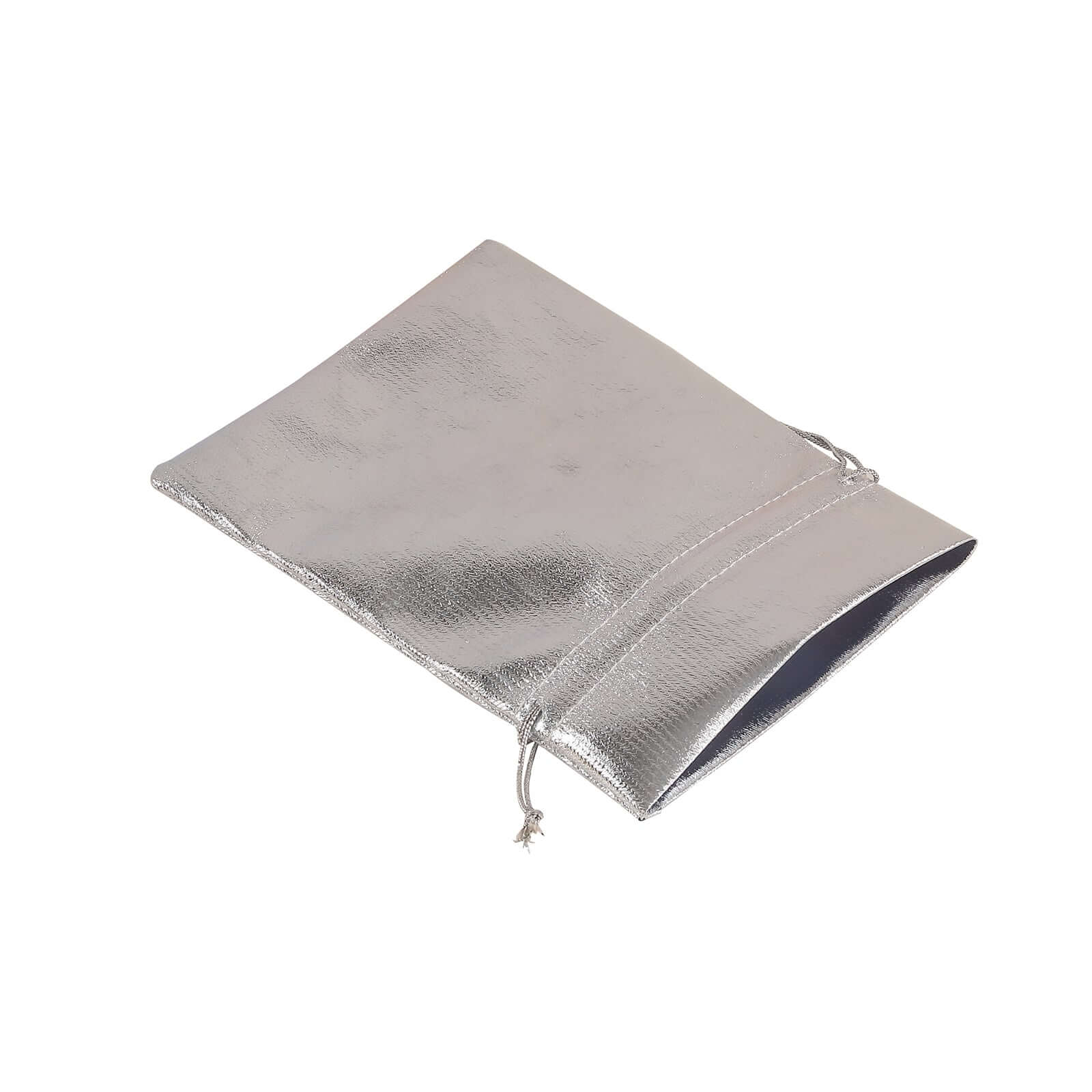 10 Pack Metallic Silver Lame Polyester 5"x7" Party Favor Gift Bags, Shiny Fabric Drawstring Candy Pouch - Bell Racket Store