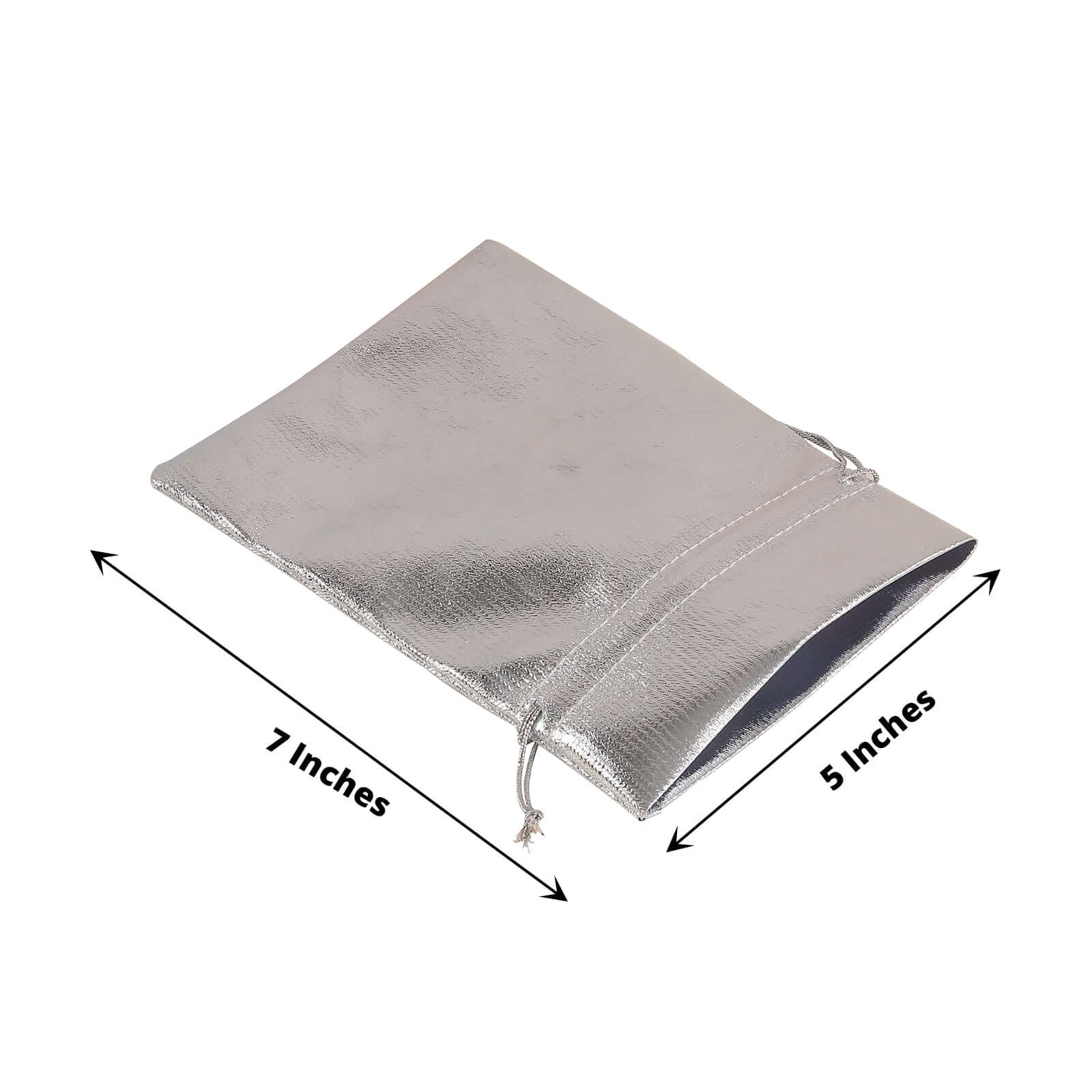 10 Pack Metallic Silver Lame Polyester 5"x7" Party Favor Gift Bags, Shiny Fabric Drawstring Candy Pouch - Bell Racket Store