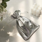 10 Pack Metallic Silver Lame Polyester 5"x7" Party Favor Gift Bags, Shiny Fabric Drawstring Candy Pouch - Bell Racket Store