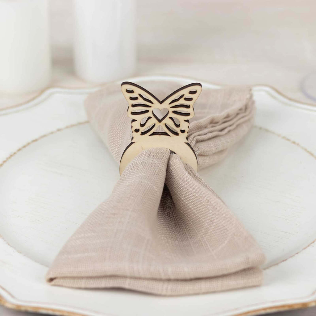 10 Pack Natural Wooden Butterfly Farmhouse Napkin Holders, 3" Boho Rustic Napkin Rings - Bell Racket Store