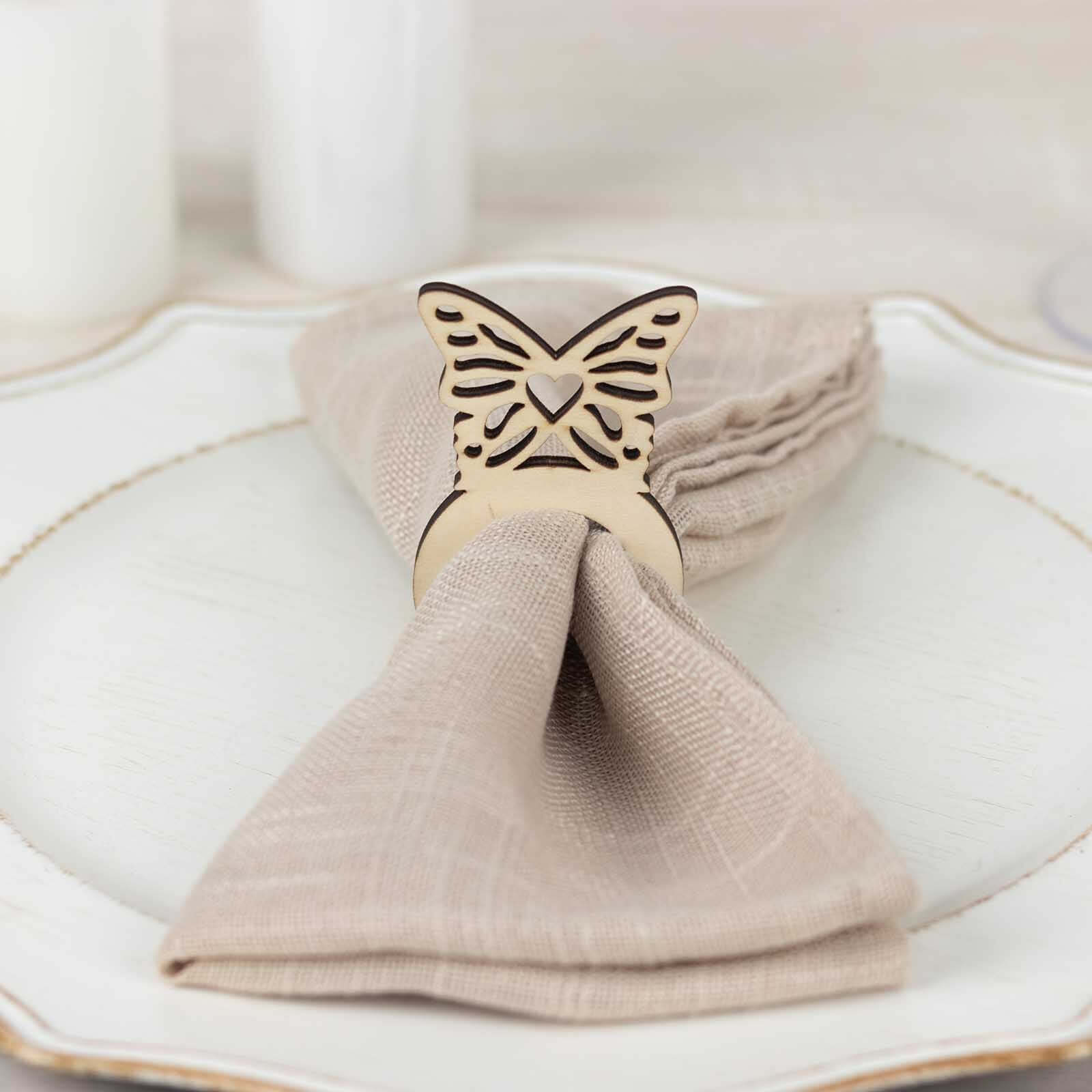 10 Pack Natural Wooden Butterfly Farmhouse Napkin Holders, 3" Boho Rustic Napkin Rings - Bell Racket Store