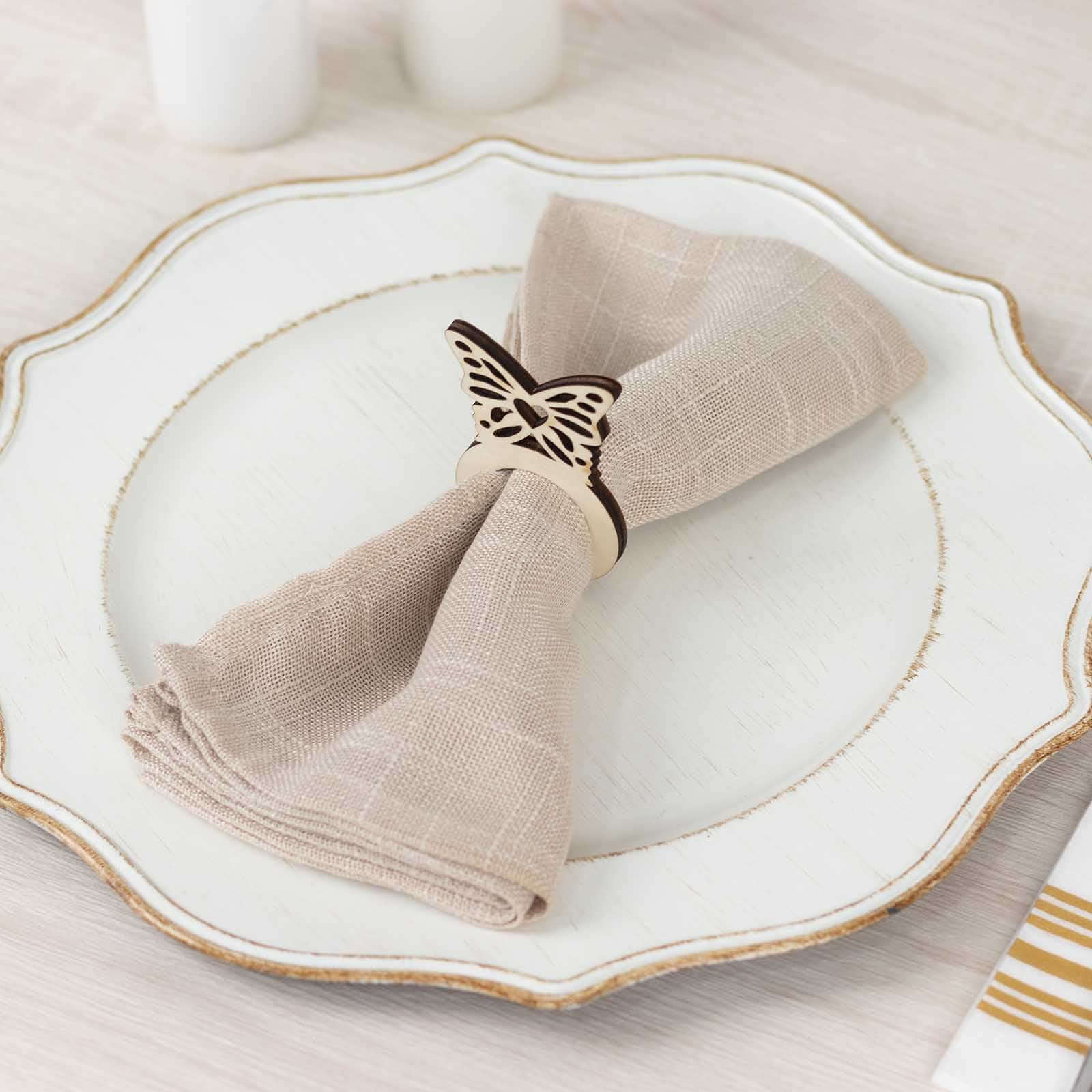 10 Pack Natural Wooden Butterfly Farmhouse Napkin Holders, 3" Boho Rustic Napkin Rings - Bell Racket Store