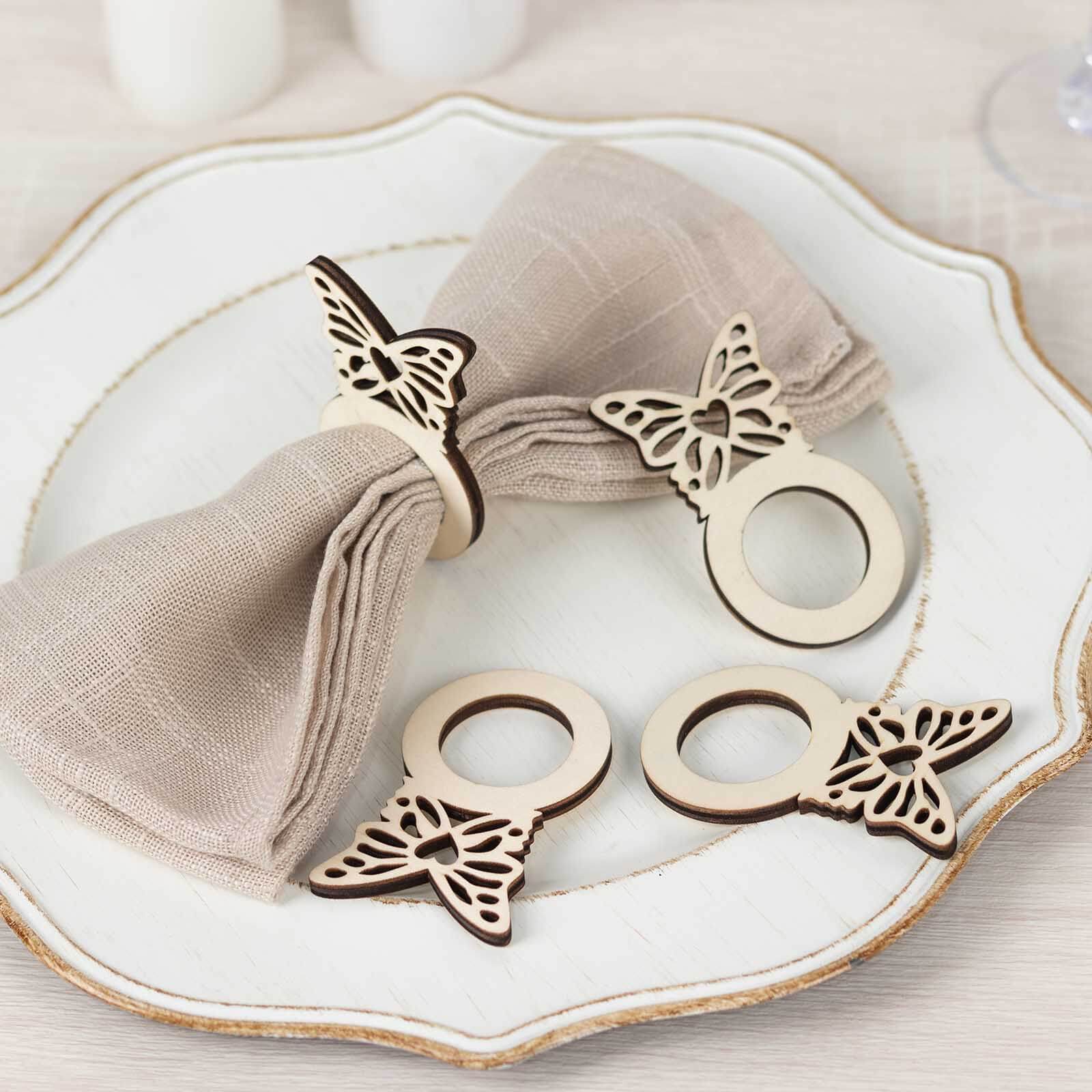 10 Pack Natural Wooden Butterfly Farmhouse Napkin Holders, 3" Boho Rustic Napkin Rings - Bell Racket Store