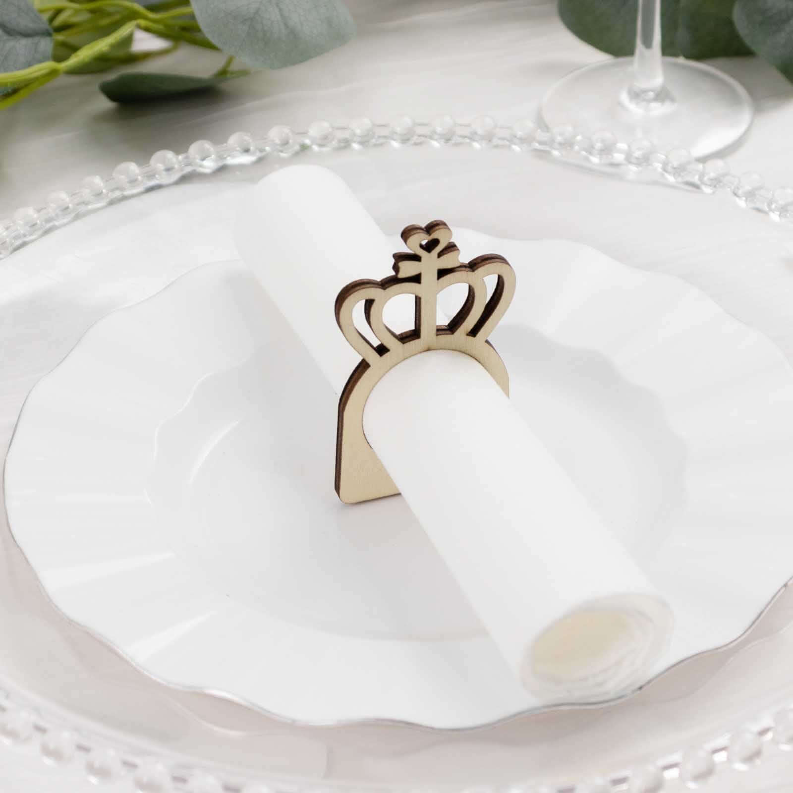 10 Pack Natural Wooden Princess Crown Farmhouse Napkin Holders, 3" Boho Rustic Napkin Rings - Bell Racket Store