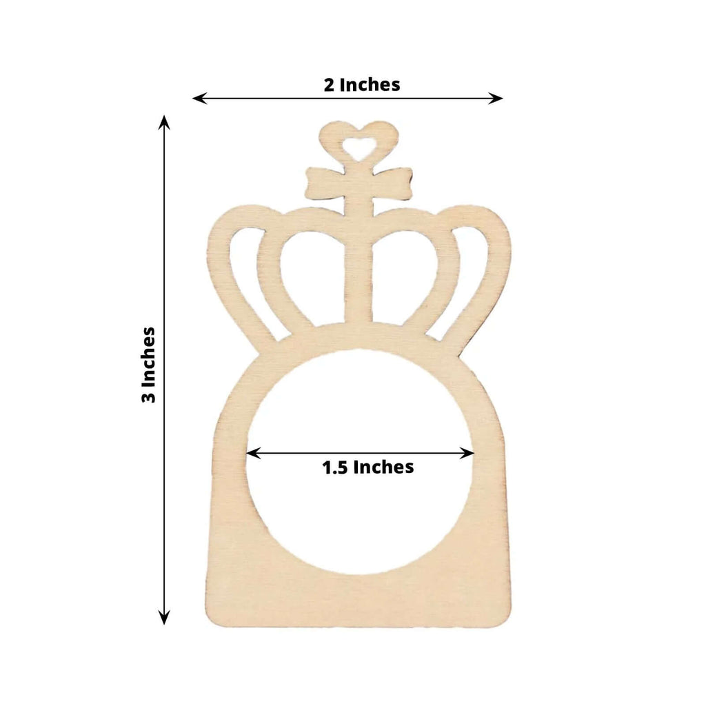 10 Pack Natural Wooden Princess Crown Farmhouse Napkin Holders, 3" Boho Rustic Napkin Rings - Bell Racket Store
