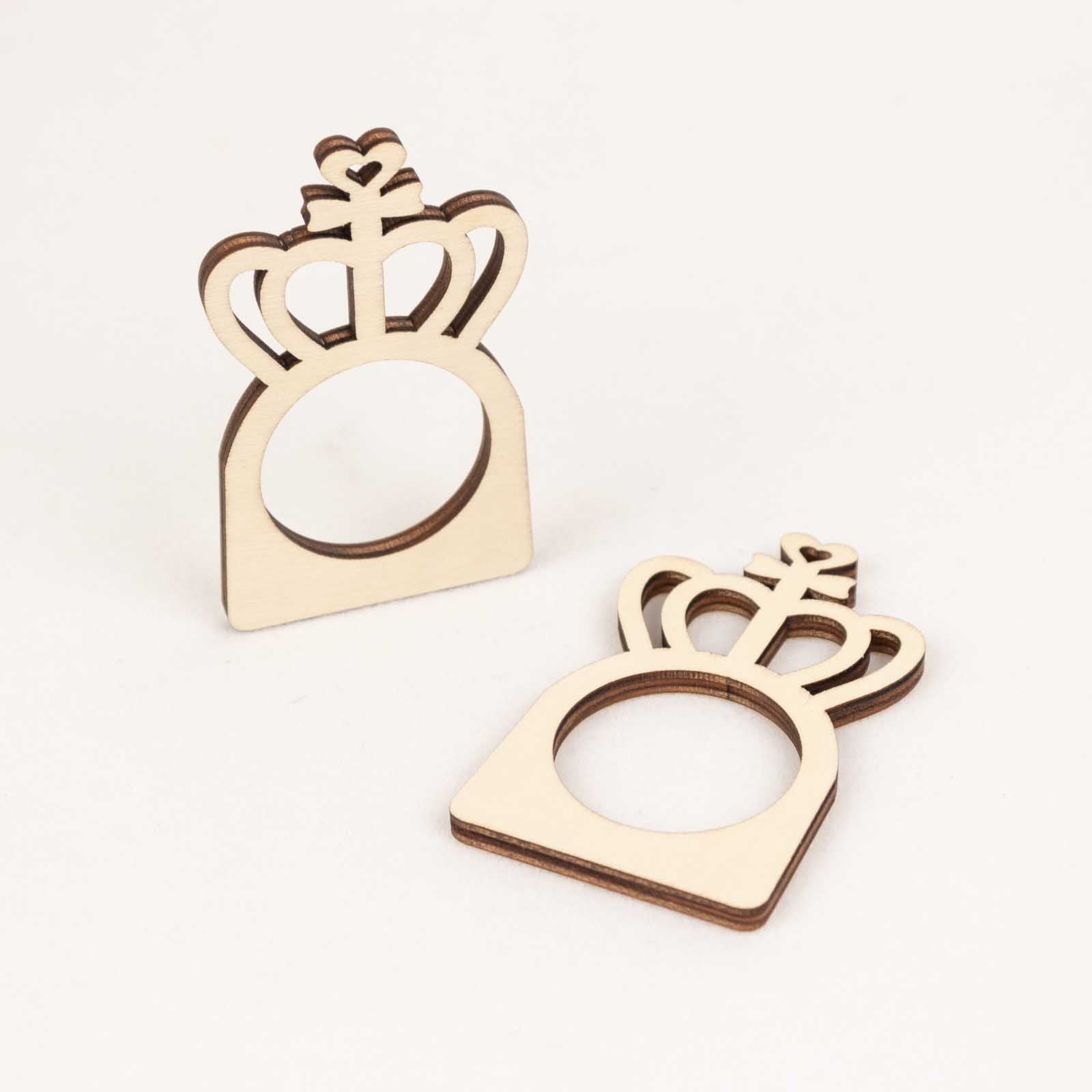 10 Pack Natural Wooden Princess Crown Farmhouse Napkin Holders, 3" Boho Rustic Napkin Rings - Bell Racket Store