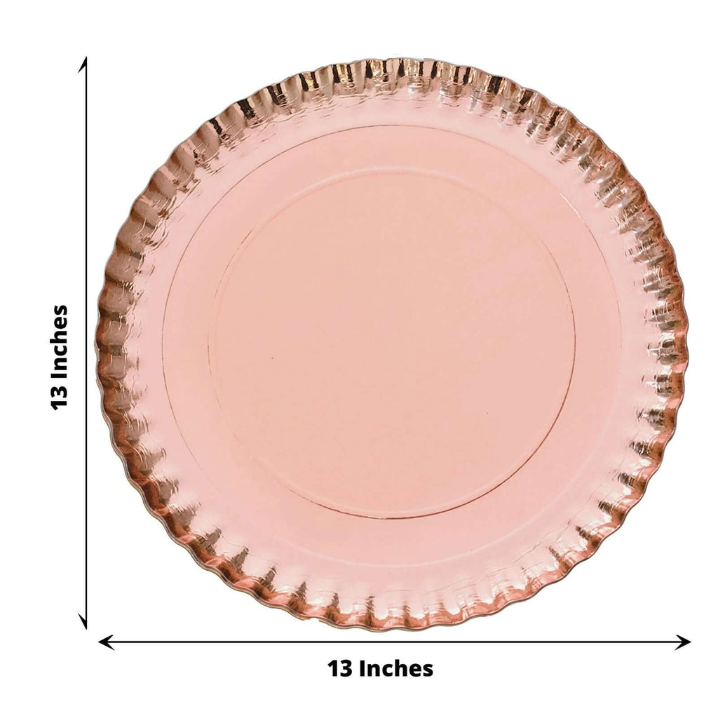 10 - Pack Paper 13" Round Charger Plates in Rose Gold with Scalloped Rims - Heavy Duty Disposable 1100GSM Serving Trays - Bell Racket Store