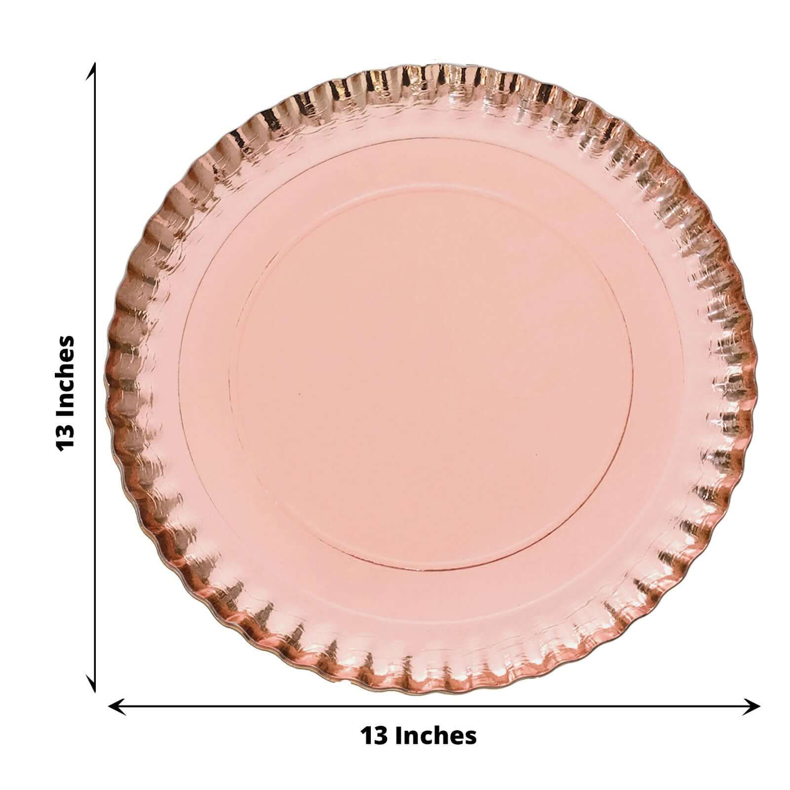10 - Pack Paper 13" Round Charger Plates in Rose Gold with Scalloped Rims - Heavy Duty Disposable 1100GSM Serving Trays - Bell Racket Store