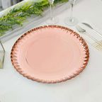 10 - Pack Paper 13" Round Charger Plates in Rose Gold with Scalloped Rims - Heavy Duty Disposable 1100GSM Serving Trays - Bell Racket Store