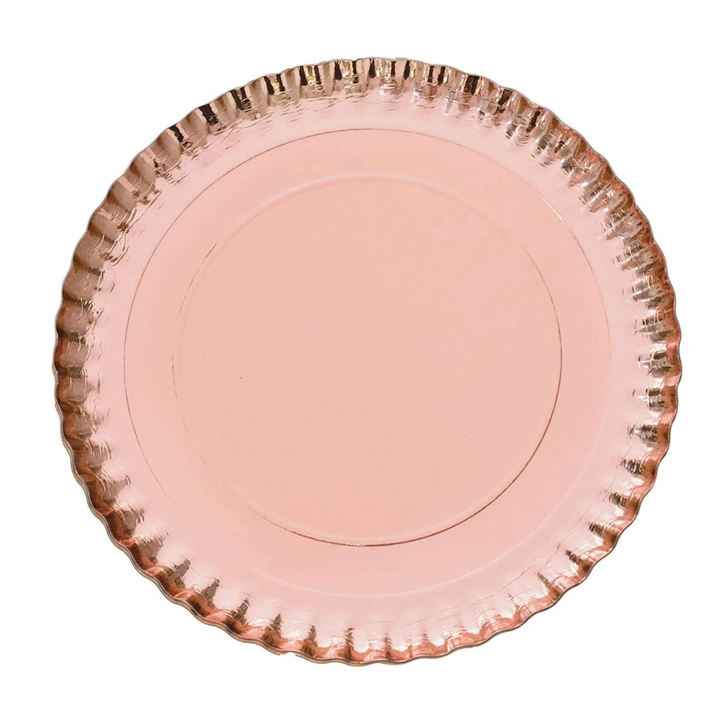 10 - Pack Paper 13" Round Charger Plates in Rose Gold with Scalloped Rims - Heavy Duty Disposable 1100GSM Serving Trays - Bell Racket Store