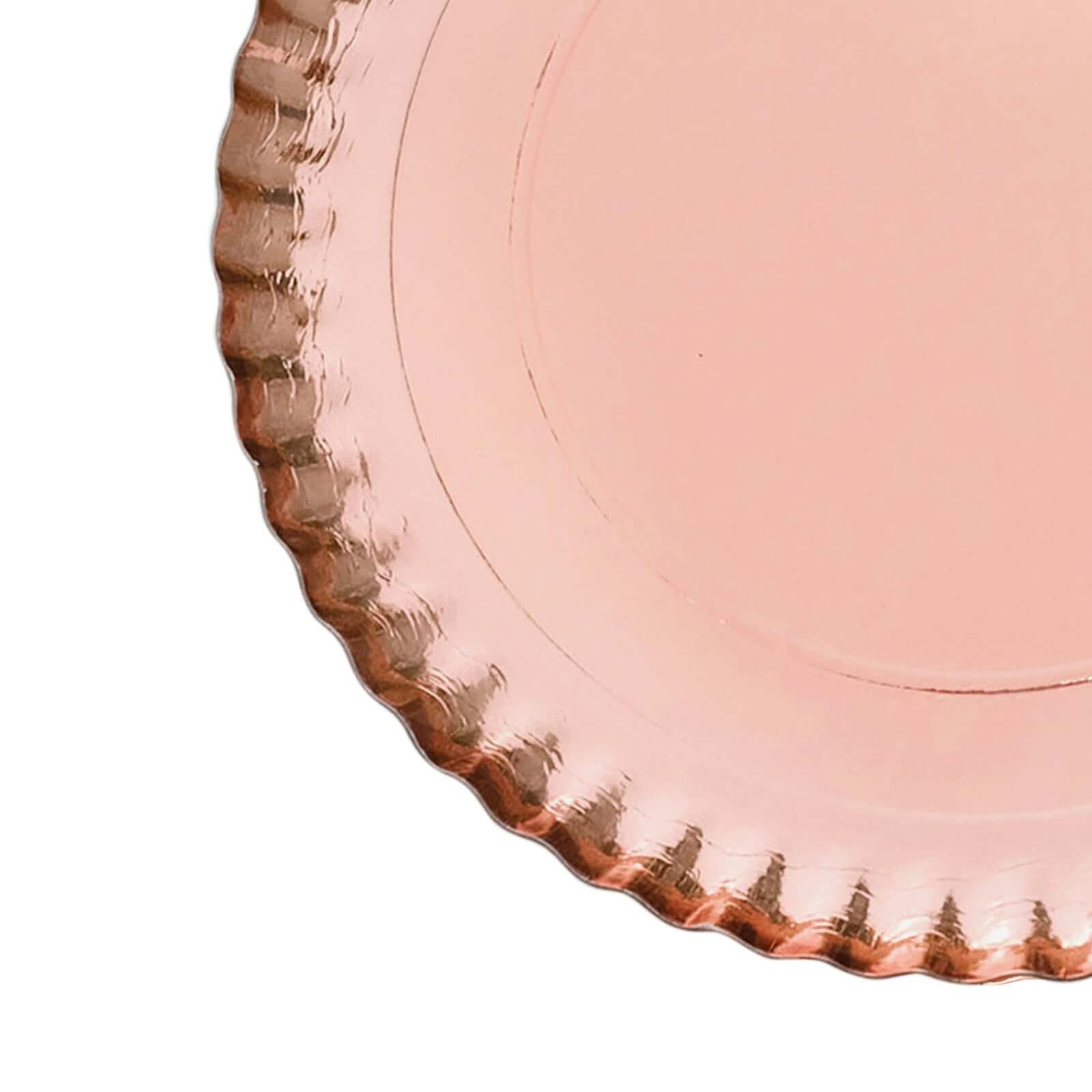 10 - Pack Paper 13" Round Charger Plates in Rose Gold with Scalloped Rims - Heavy Duty Disposable 1100GSM Serving Trays - Bell Racket Store