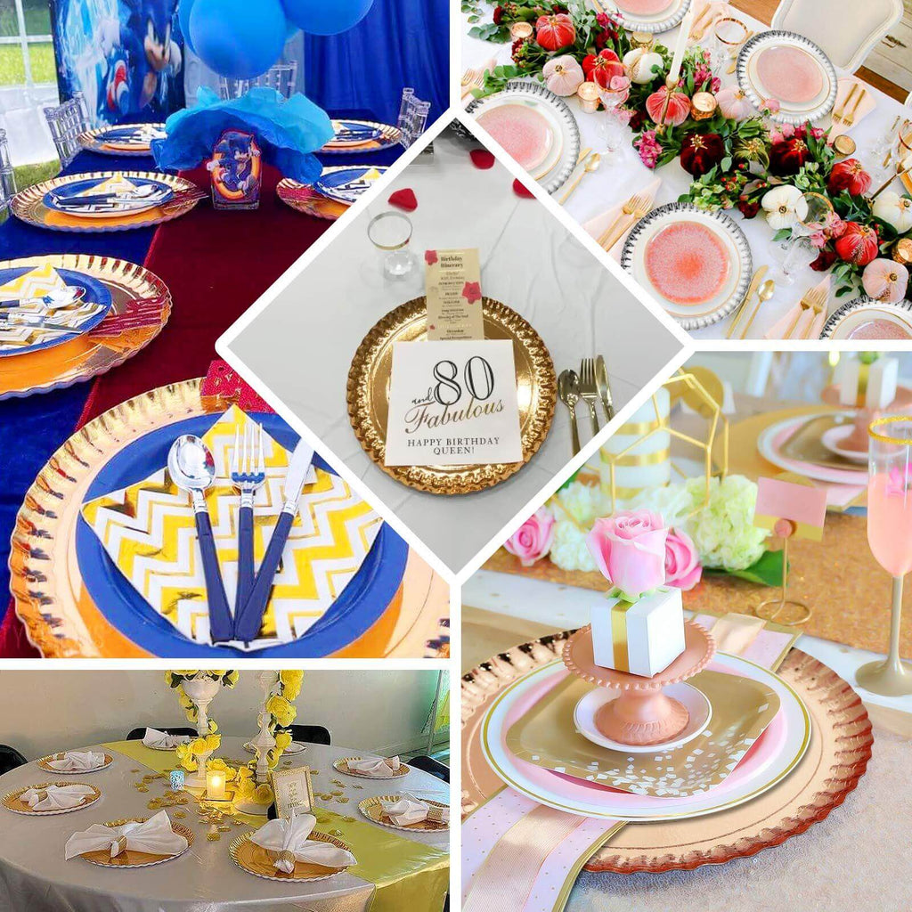 10 - Pack Paper 13" Round Charger Plates in Silver with Scalloped Rims - Heavy Duty Disposable 1100GSM Serving Trays for Glam Events & Wedding Receptions - Bell Racket Store