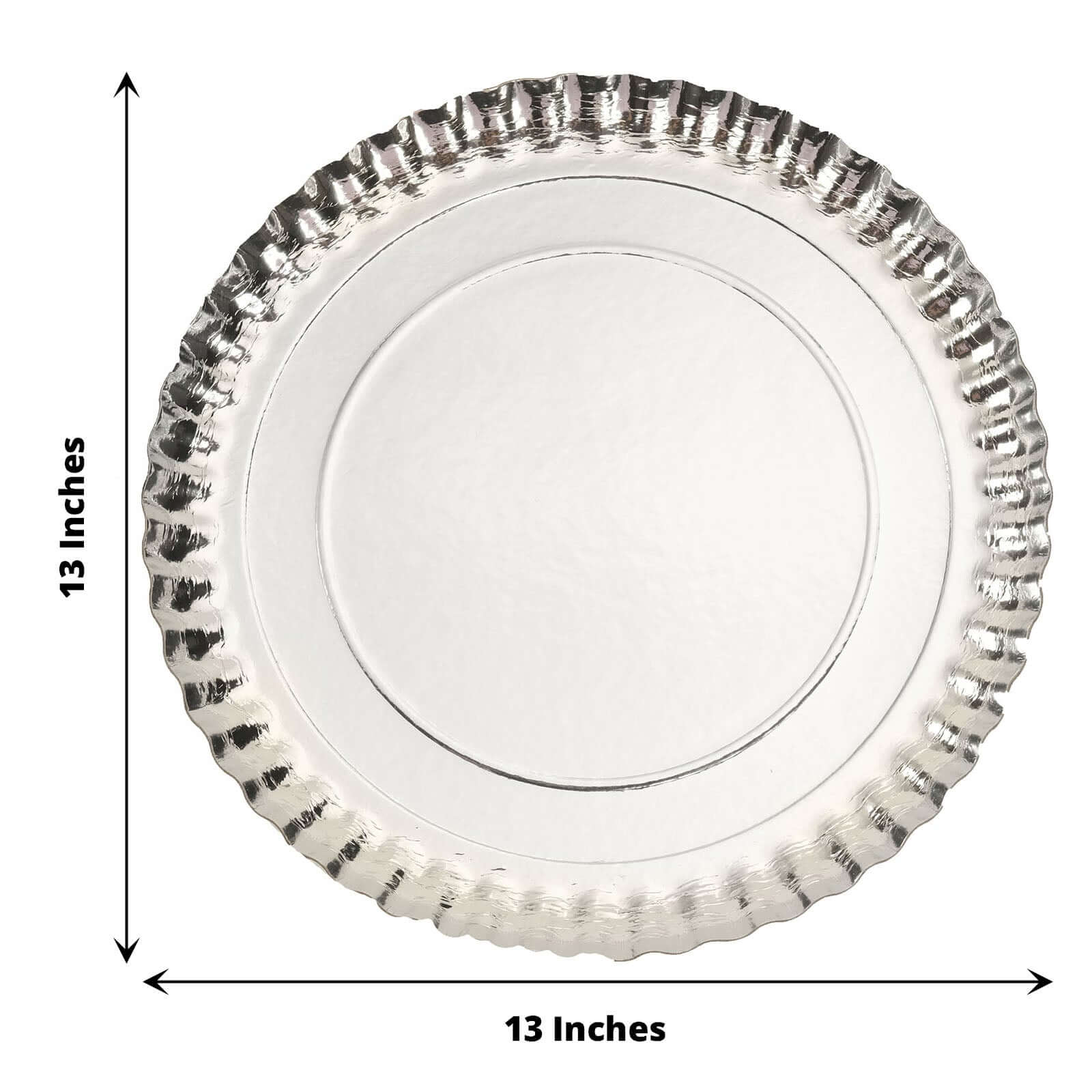 10 - Pack Paper 13" Round Charger Plates in Silver with Scalloped Rims - Heavy Duty Disposable 1100GSM Serving Trays for Glam Events & Wedding Receptions - Bell Racket Store