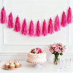 10 Pack Pink Tissue Paper Tassel Garland â€“ Pre - Tied 12" Hanging Fringe Streamers with 10ft String for Party & Backdrop DÃ©cor - Bell Racket Store