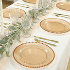 10 - Pack Plastic 10" Round Dinner Plates in Amber Gold with Beaded Rim - Disposable Party Plates for Banquets & Festive Occasions - Bell Racket Store
