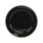 10 - Pack Plastic 10" Round Dinner Plates in Black with Gold Beaded Rim - Disposable Party Plates for Banquets & Festive Occasions - Bell Racket Store