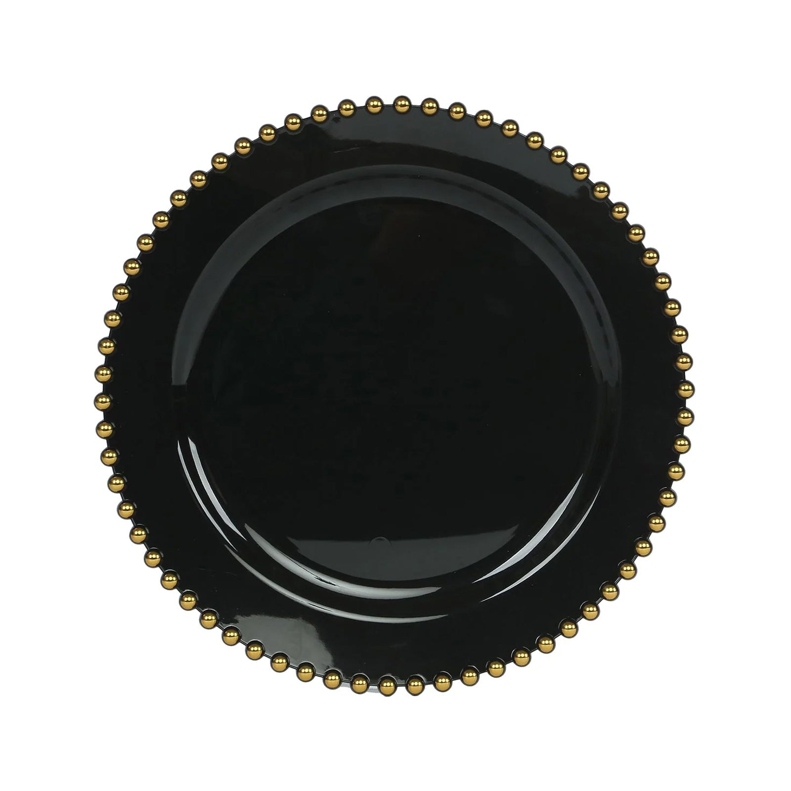 10 - Pack Plastic 10" Round Dinner Plates in Black with Gold Beaded Rim - Disposable Party Plates for Banquets & Festive Occasions - Bell Racket Store
