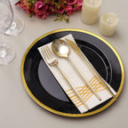 10 - Pack Plastic 10" Round Dinner Plates in Black with Gold Rim - Disposable Party Plates for Classy Banquets & Special Occasions - Bell Racket Store