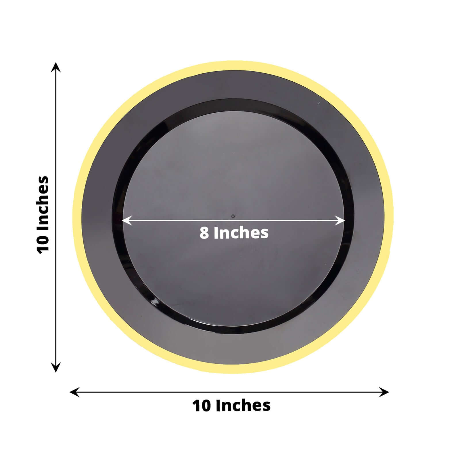 10 - Pack Plastic 10" Round Dinner Plates in Black with Gold Rim - Disposable Party Plates for Classy Banquets & Special Occasions - Bell Racket Store
