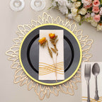 10 - Pack Plastic 10" Round Dinner Plates in Black with Gold Rim - Disposable Party Plates for Classy Banquets & Special Occasions - Bell Racket Store