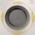 10 - Pack Plastic 10" Round Dinner Plates in Black with Silver Beaded Rim - Disposable Party Plates for Banquets & Festive Occasions - Bell Racket Store