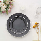 10 - Pack Plastic 10" Round Dinner Plates in Black with Silver Beaded Rim - Disposable Party Plates for Banquets & Festive Occasions - Bell Racket Store