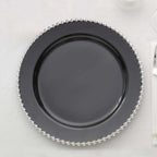 10 - Pack Plastic 10" Round Dinner Plates in Black with Silver Beaded Rim - Disposable Party Plates for Banquets & Festive Occasions - Bell Racket Store