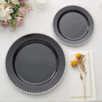 10 - Pack Plastic 10" Round Dinner Plates in Black with Silver Beaded Rim - Disposable Party Plates for Banquets & Festive Occasions - Bell Racket Store