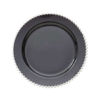 10 - Pack Plastic 10" Round Dinner Plates in Black with Silver Beaded Rim - Disposable Party Plates for Banquets & Festive Occasions - Bell Racket Store