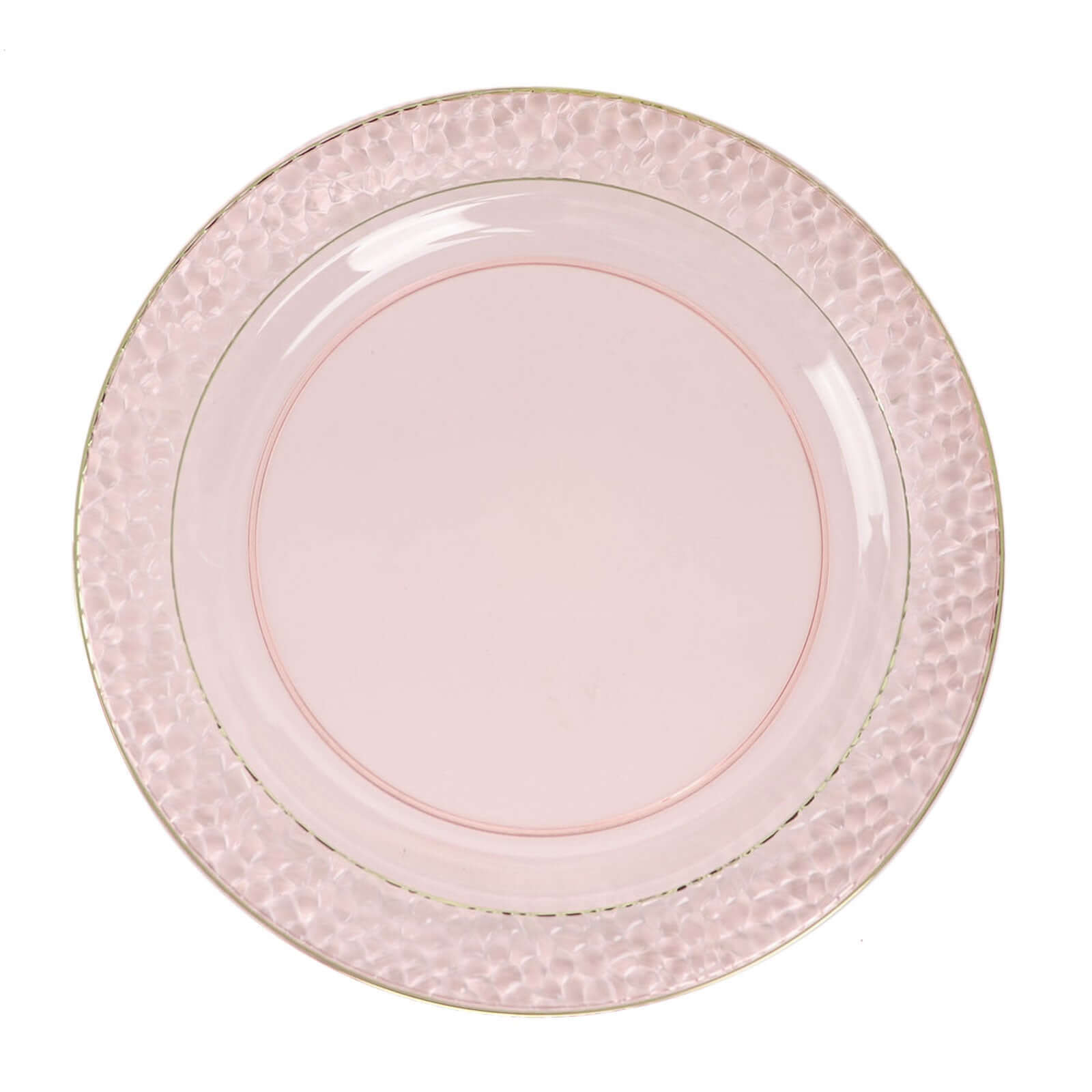 10 - Pack Plastic 10" Round Dinner Plates in Blush Hammered Design with Gold Rim - Disposable Party Plates for Chic Banquets & Special Occasions - Bell Racket Store