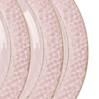 10 - Pack Plastic 10" Round Dinner Plates in Blush Hammered Design with Gold Rim - Disposable Party Plates for Chic Banquets & Special Occasions - Bell Racket Store