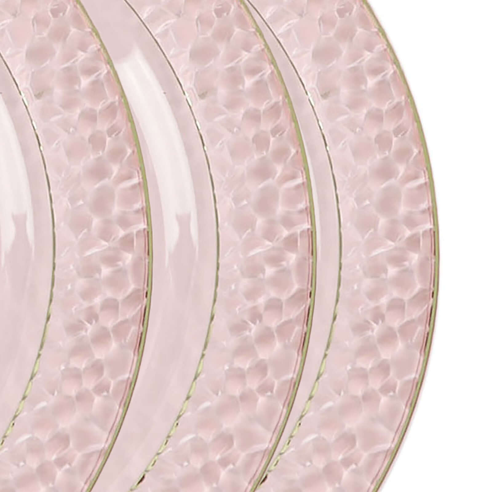 10 - Pack Plastic 10" Round Dinner Plates in Blush Hammered Design with Gold Rim - Disposable Party Plates for Chic Banquets & Special Occasions - Bell Racket Store