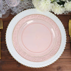 10 - Pack Plastic 10" Round Dinner Plates in Blush Hammered Design with Gold Rim - Disposable Party Plates for Chic Banquets & Special Occasions - Bell Racket Store