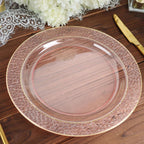 10 - Pack Plastic 10" Round Dinner Plates in Blush Hammered Design with Gold Rim - Disposable Party Plates for Chic Banquets & Special Occasions - Bell Racket Store