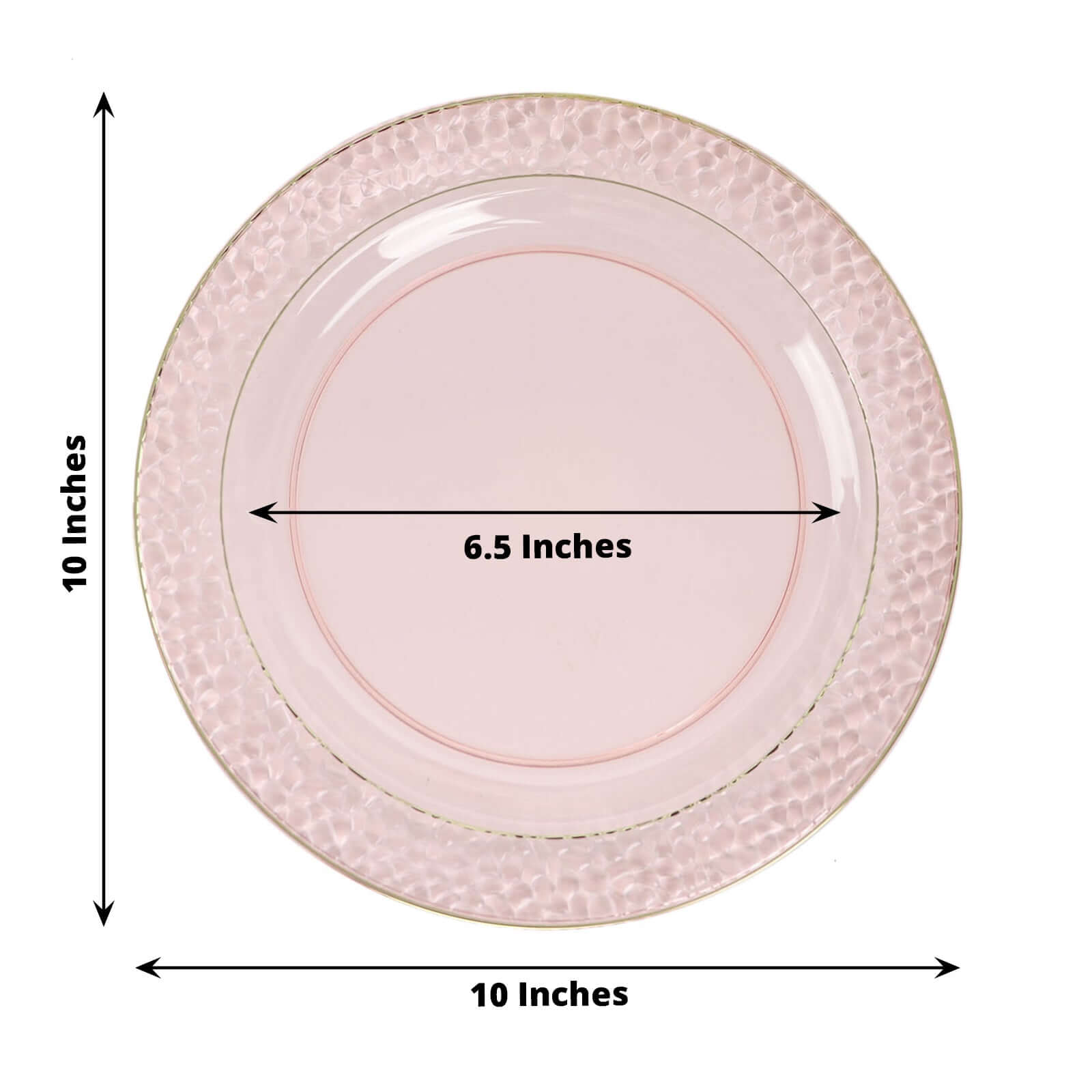 10 - Pack Plastic 10" Round Dinner Plates in Blush Hammered Design with Gold Rim - Disposable Party Plates for Chic Banquets & Special Occasions - Bell Racket Store