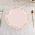 10 - Pack Plastic 10" Round Dinner Plates in Blush with Gold Embossed Scalloped Edge - Chic Disposable Party Plates for Special Occasions & Banquets - Bell Racket Store