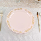 10 - Pack Plastic 10" Round Dinner Plates in Blush with Gold Embossed Scalloped Edge - Chic Disposable Party Plates for Special Occasions & Banquets - Bell Racket Store