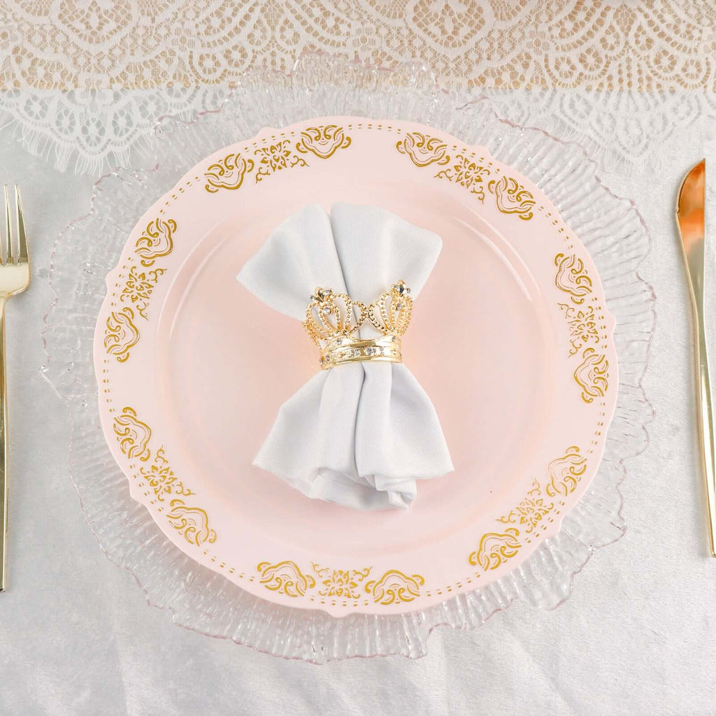 10 - Pack Plastic 10" Round Dinner Plates in Blush with Gold Embossed Scalloped Edge - Chic Disposable Party Plates for Special Occasions & Banquets - Bell Racket Store