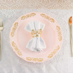 10 - Pack Plastic 10" Round Dinner Plates in Blush with Gold Embossed Scalloped Edge - Chic Disposable Party Plates for Special Occasions & Banquets - Bell Racket Store