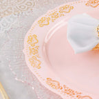 10 - Pack Plastic 10" Round Dinner Plates in Blush with Gold Embossed Scalloped Edge - Chic Disposable Party Plates for Special Occasions & Banquets - Bell Racket Store