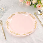 10 - Pack Plastic 10" Round Dinner Plates in Blush with Gold Embossed Scalloped Edge - Chic Disposable Party Plates for Special Occasions & Banquets - Bell Racket Store