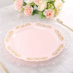 10 - Pack Plastic 10" Round Dinner Plates in Blush with Gold Embossed Scalloped Edge - Chic Disposable Party Plates for Special Occasions & Banquets - Bell Racket Store