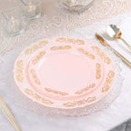 10 - Pack Plastic 10" Round Dinner Plates in Blush with Gold Embossed Scalloped Edge - Chic Disposable Party Plates for Special Occasions & Banquets - Bell Racket Store