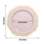 10 - Pack Plastic 10" Round Dinner Plates in Blush with Gold Scalloped Rim - Disposable Party Plates - Bell Racket Store