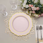 10 - Pack Plastic 10" Round Dinner Plates in Blush with Gold Scalloped Rim - Disposable Party Plates - Bell Racket Store
