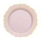 10 - Pack Plastic 10" Round Dinner Plates in Blush with Gold Scalloped Rim - Disposable Party Plates - Bell Racket Store
