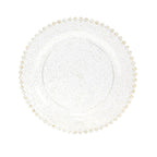 10 - Pack Plastic 10" Round Dinner Plates in Clear Gold Glittered with Beaded Rim - Disposable Party Plates for Banquets & Festive Occasions - Bell Racket Store
