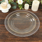 10 - Pack Plastic 10" Round Dinner Plates in Clear Gold Glittered with Beaded Rim - Disposable Party Plates for Banquets & Festive Occasions - Bell Racket Store