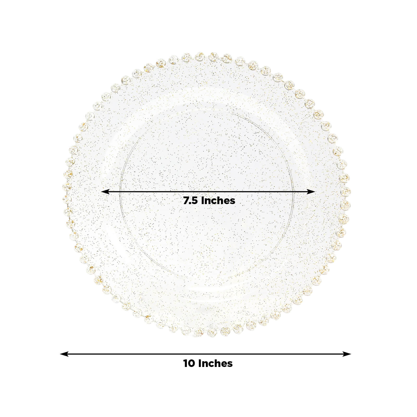 10 - Pack Plastic 10" Round Dinner Plates in Clear Gold Glittered with Beaded Rim - Disposable Party Plates for Banquets & Festive Occasions - Bell Racket Store